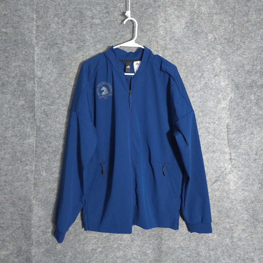 Adidas Boston Marathon 2017 Mens Large Blue BAA Quarter Zip Jacket Athletic Fit